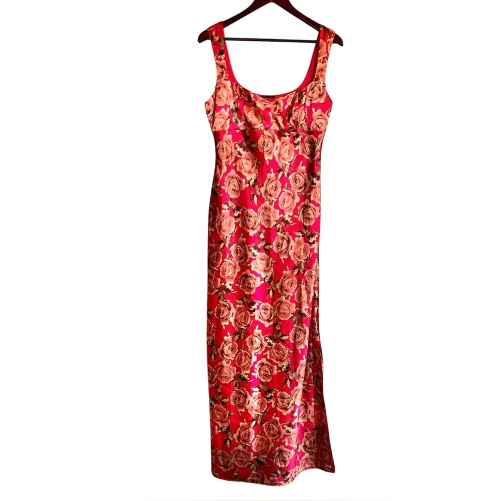 Wild Fable Women’s Satin Maxi Dress Red Floral Bodycon Size M NWT - Picture 2 of 16